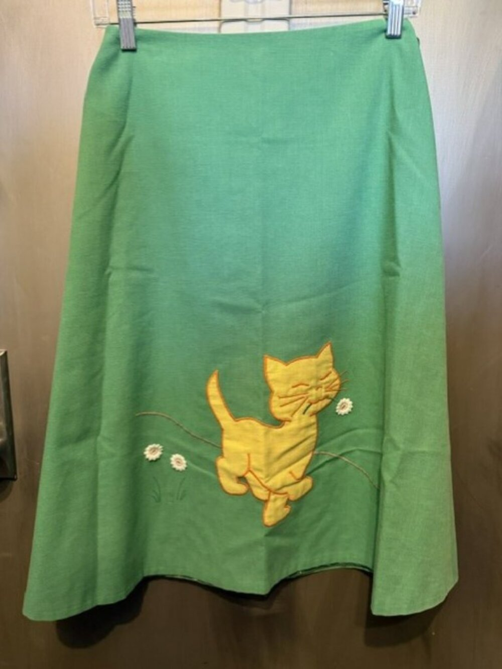 Vintage Reversible & Adjustable Wrap Skirt with Cat Embroidery